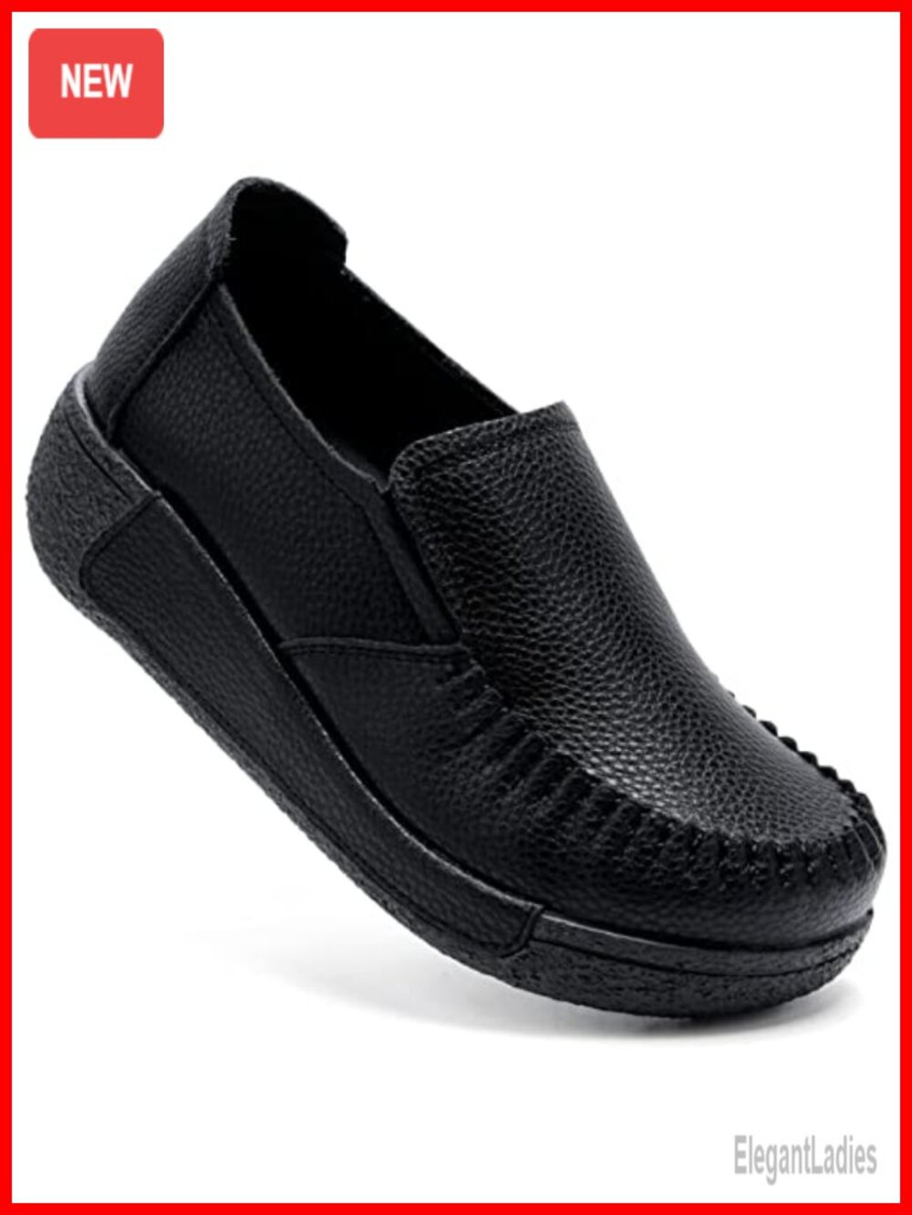 Comfort Leather Platform Loafers Slip On Memory Foam